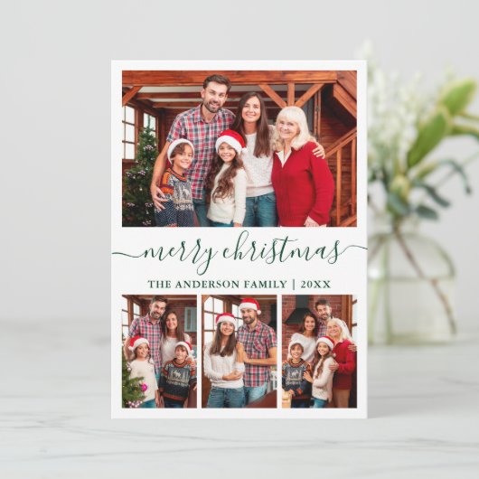 Moderne Kalligraphie 4 Foto Grün Frohe Weihnachten (Stehend Vorderseite)
