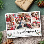 Moderne Kalligraphie 5 Foto Familie Frohe Weihnach Feiertagskarte<br><div class="desc">Modernes Kalligraphie Script 5 Foto Familienfoto Collage Die Weihnachtskarte enthält Weihnachtsgeburten Heilige Berries</div>