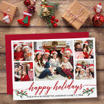 Moderne Kalligraphie 5 Foto Feiertagskarte<br><div class="desc">Modernes Kalligrafie Script 5 Foto Familienfoto Collage Happy Holidays Card beinhaltet Watercolor Christmas Holly Berries - Rote Schrift</div>