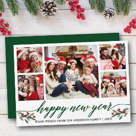 Moderne Kalligraphie 5 Foto Glück Neues Jahr Grün Feiertagskarte