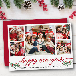 Moderne Kalligraphie 5 Foto Glück Neues Jahr Rot Feiertagskarte