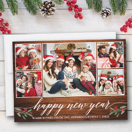 Moderne Kalligraphie 5 Foto Holz Happy New Year Feiertagskarte