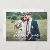 Moderne Kalligraphie 6 Fotos QR Code Hochzeit Dankeskarte (Vorderseite)