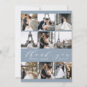 Moderne Kalligraphie 9 Foto Collage Dusty Blue Dankeskarte (Vorderseite)