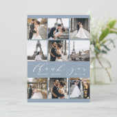 Moderne Kalligraphie 9 Foto Collage Dusty Blue Dankeskarte (Stehend Vorderseite)