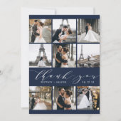 Moderne Kalligraphie 9 Foto Collage Navy Blue Dankeskarte (Vorderseite)