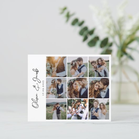 Moderne Kalligraphie 9 Foto Collage Wedding Danke (Stehend Vorderseite)