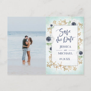 Moderne Kalligraphie Anemone Blume Save the Date Einladungspostkarte