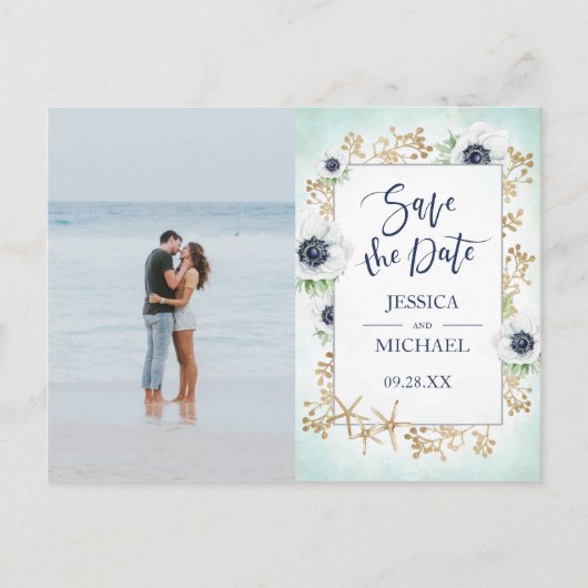 Moderne Kalligraphie Anemone Blume Save the Date Einladungspostkarte (Vorderseite)