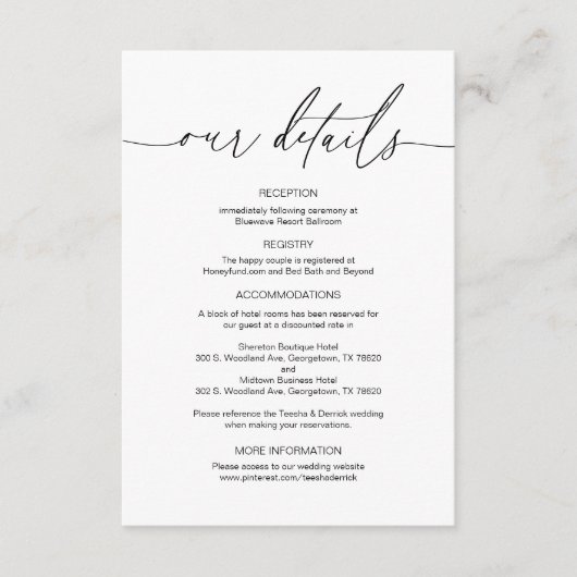 Moderne Kalligraphie, Angaben zu Hochzeiten Begleitkarte (Vorderseite)