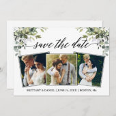 Moderne Kalligraphie Aquarellgrüne 3 Foto Save The Date (Vorne/Hinten)