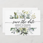 Moderne Kalligraphie Aquarellgrüne Save The Date (Vorne/Hinten)