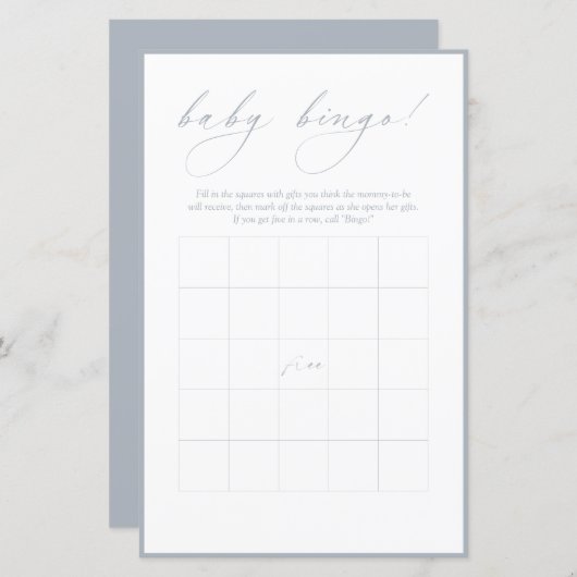 Moderne Kalligraphie | Baby Bingo Dusty Blue (Vorne/Hinten)