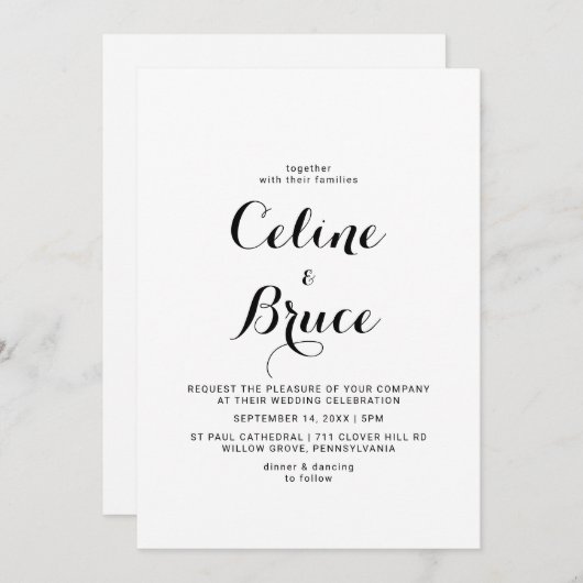 Moderne Kalligraphie Back and Front Wedding Einladung (Vorne/Hinten)