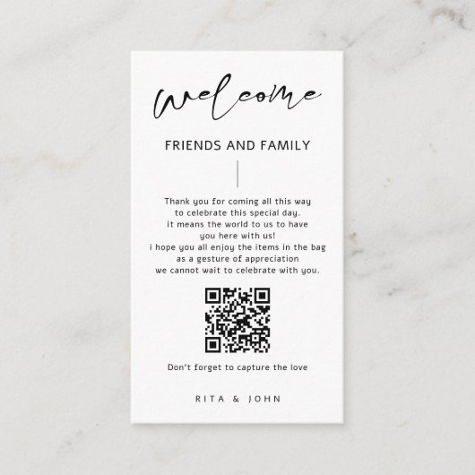 Moderne Kalligraphie Begrüßungsgeschenktaschen Pla Begleitkarte (Vorderseite)