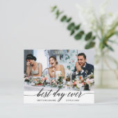 Moderne Kalligraphie Beste Tag für Hochzeit Danke Postkarte (Stehend Vorderseite)