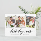 Moderne Kalligraphie Bester Tag je 3 Foto Dankeskarte (Stehend Vorderseite)