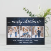 Moderne Kalligraphie Blau Holz Weihnachten 3 Foto (Stehend Vorderseite)