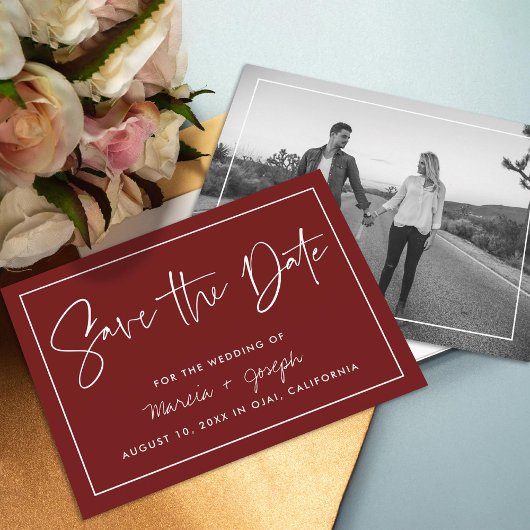 Moderne Kalligraphie Burgund Non-Foto Save The Date
