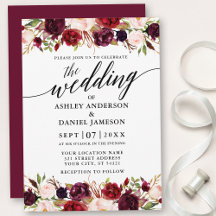 Moderne Kalligraphie Burgundy Floral Elegante Hoch
