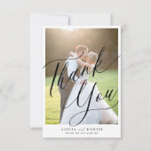 Moderne Kalligraphie Drehbuch 2 Fotos Hochzeit Dankeskarte (Vorderseite)