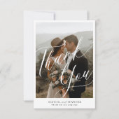 Moderne Kalligraphie Drehbuch 2 Fotos Hochzeit Dankeskarte (Vorderseite)