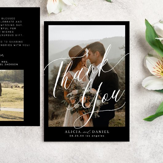 Moderne Kalligraphie Drehbuch 2 Fotos Hochzeit Dankeskarte