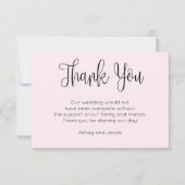 Moderne Kalligraphie. Einfache Rosa-Hochzeit Dankeskarte (Vorderseite)