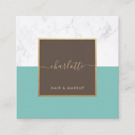 Moderne Kalligraphie Elegante Gold Brown & Aquamar Quadratische Visitenkarte