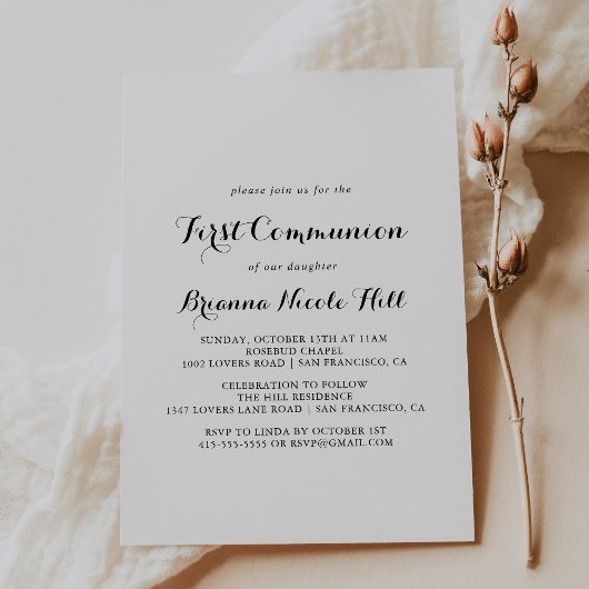 Moderne Kalligraphie Erste Kommunion Einladung