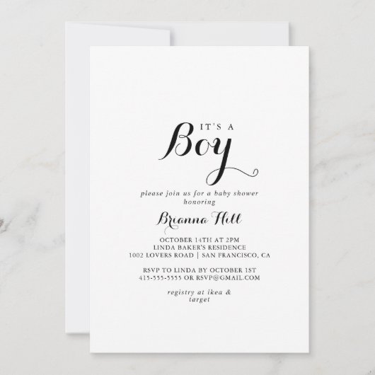 Moderne Kalligraphie Es ist eine Kinderdusche Einladung (Vorderseite)