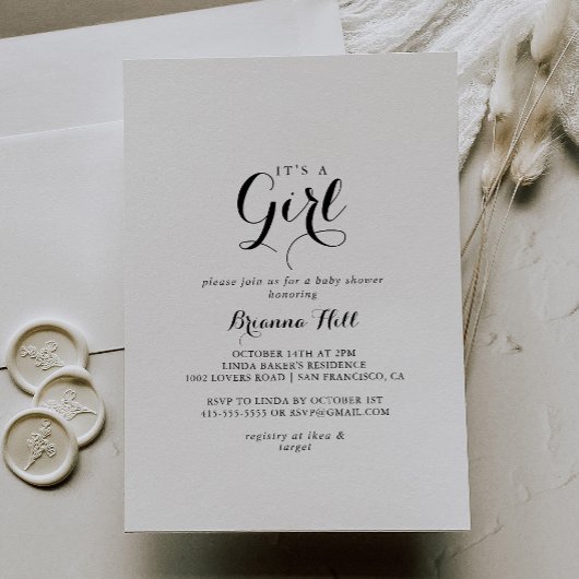 Moderne Kalligraphie Es ist eine MädchenBaby-Dusch Einladung