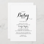 Moderne Kalligraphie Formal Baby Boy Dusche Einladung (Vorne/Hinten)