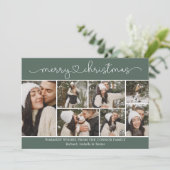 Moderne Kalligraphie Foto Collage Grüne Weihnachte Karte (Stehend Vorderseite)