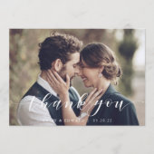 Moderne Kalligraphie-Foto-Hochzeit Dankeskarte (Vorderseite)