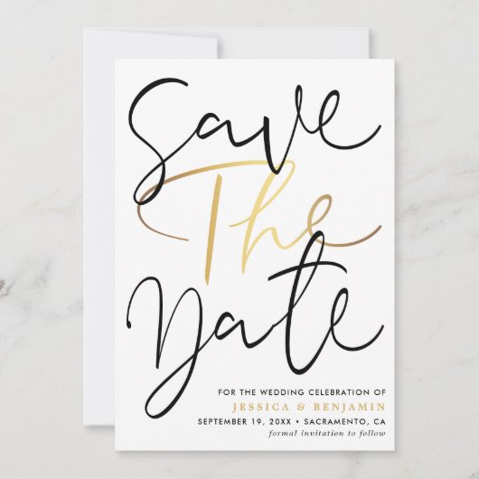 Moderne Kalligraphie-Foto-Hochzeit Save The Date (Vorderseite)