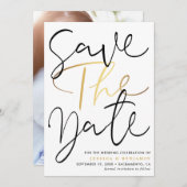 Moderne Kalligraphie-Foto-Hochzeit Save The Date (Vorne/Hinten)