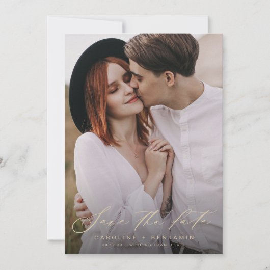 Moderne Kalligraphie Foto Hochzeit speichern das D Save The Date (Vorderseite)