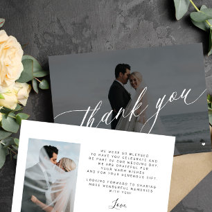 Moderne Kalligraphie Foto Schwarz-Weiß-Hochzeit Dankeskarte