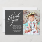 Moderne Kalligraphie Foto Taufe Vielen Dank Dankeskarte (Vorderseite)