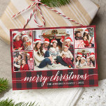 Moderne Kalligraphie Frohe Weihnachten 5 Foto Kari<br><div class="desc">Moderne Kalligrafie Script Frohe Weihnachten 5 Foto Weihnachtskarte - Rot Kariert</div>