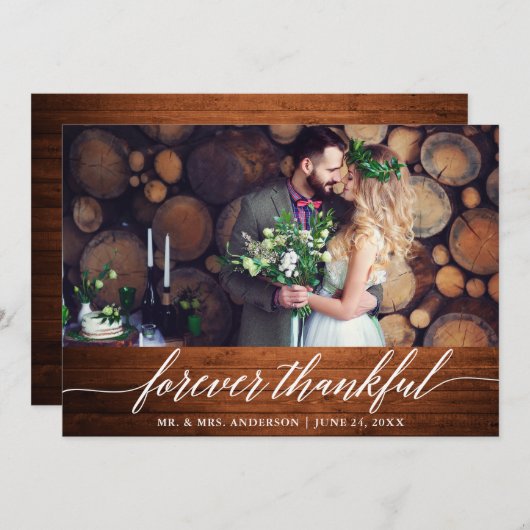 Moderne Kalligraphie für immer dankbare Holzhochze Dankeskarte (Vorne/Hinten)