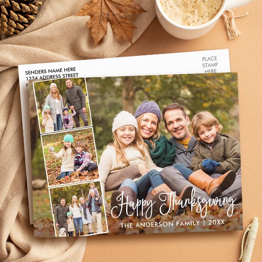 Moderne Kalligraphie glücklich Erntedankfest 4 Fot Postkarte