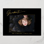 Moderne Kalligraphie Gold Ink Script Foto Grad Car Folieneinladung (Vorderseite)