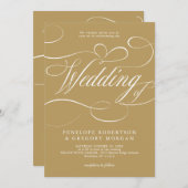 Moderne Kalligraphie Gold weißen QR-Code Hochzeit Einladung (Vorne/Hinten)