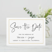 Moderne Kalligraphie - Goldgrenze Save The Date (Stehend Vorderseite)