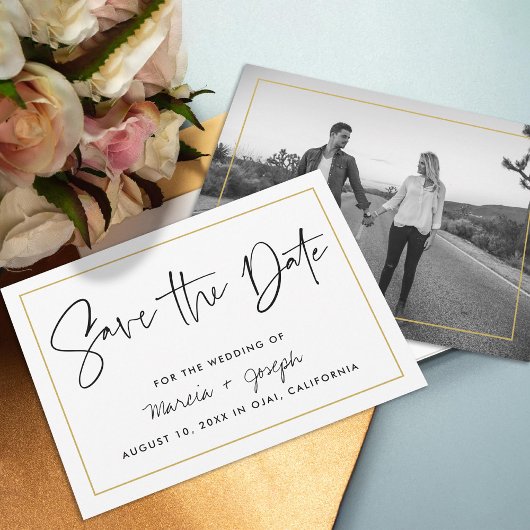 Moderne Kalligraphie - Goldgrenze Save The Date