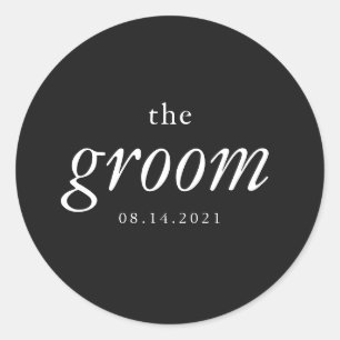 Moderne Kalligraphie Groom Black and White Wedding Runder Aufkleber