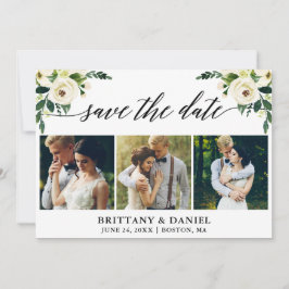 Moderne Kalligraphie Grün Weiße Blüte 3 Foto Save The Date