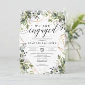 Moderne Kalligraphie-Grüne goldene Verlobung Einladung (Stehend Vorderseite)